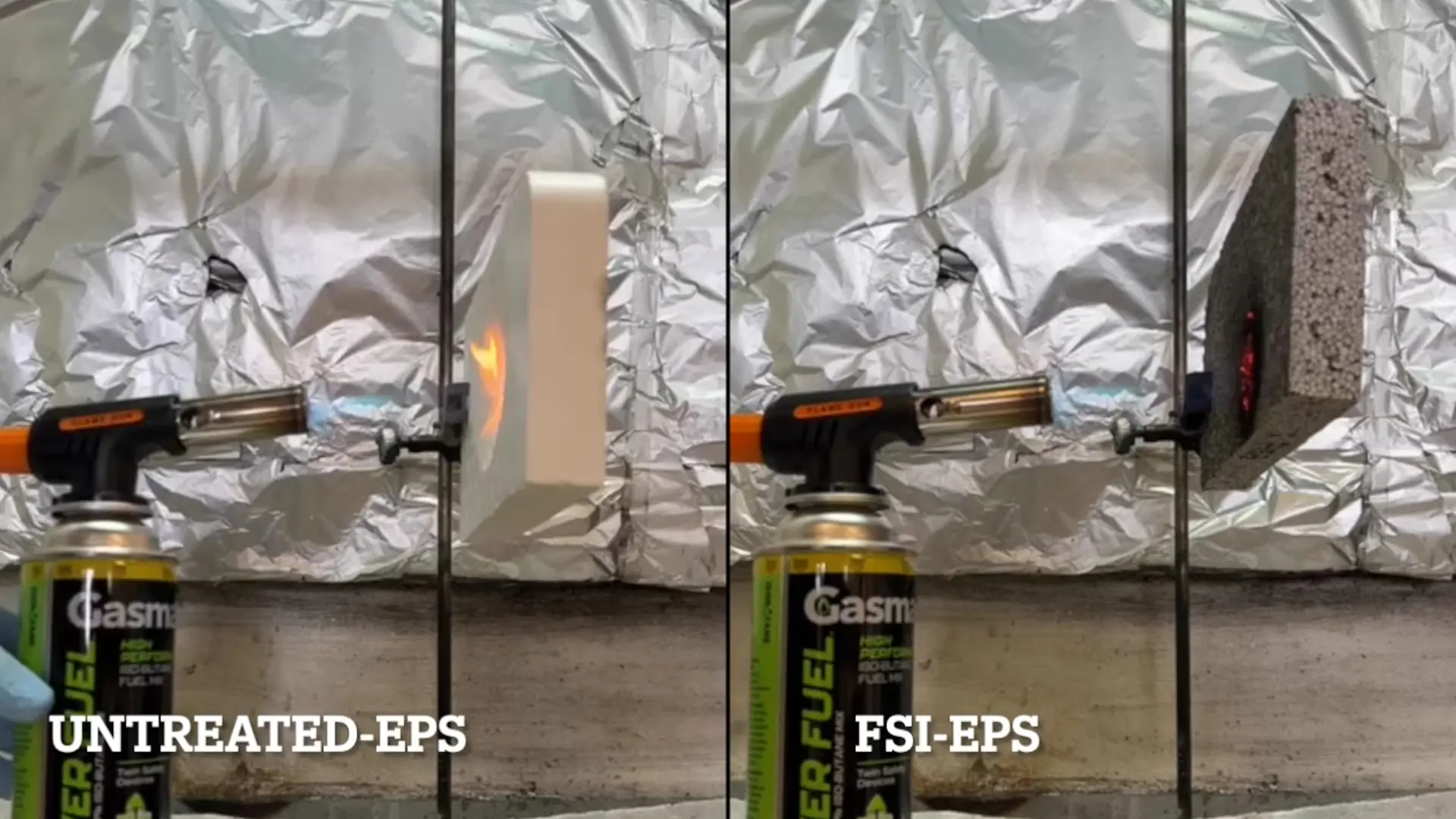 Burn Test: FSI-EPS Panel vs Untreated Panel